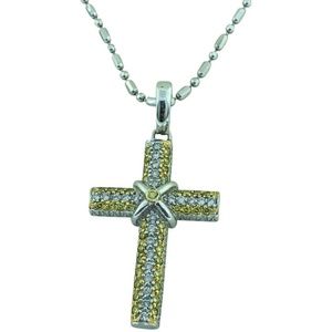 14k Gold Yellow & White Diamond Cross With Chain